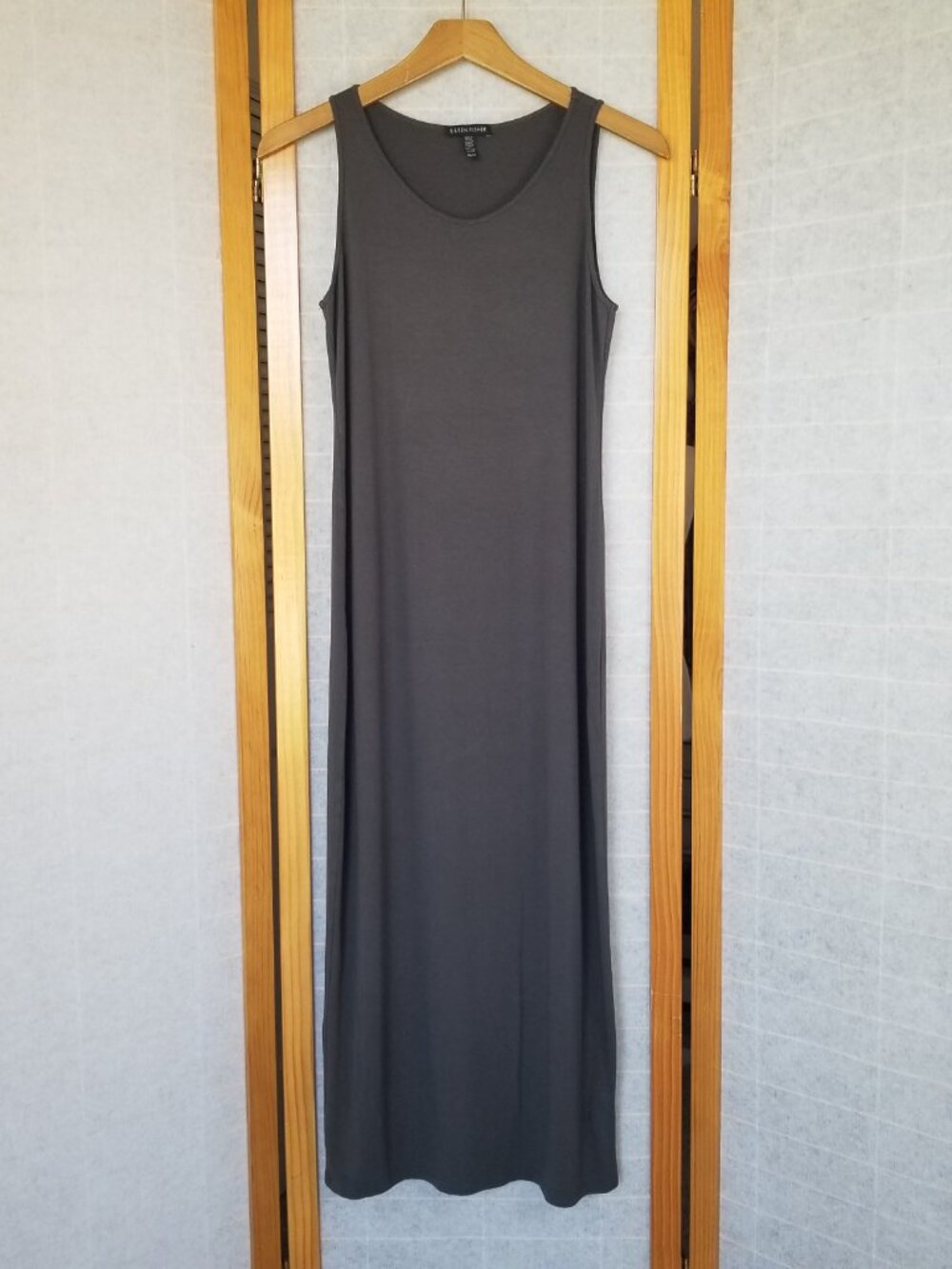Eileen Fisher Long Maxi Sleeveless Dress Stretch Jersey Tank Long Gray Taupe XS